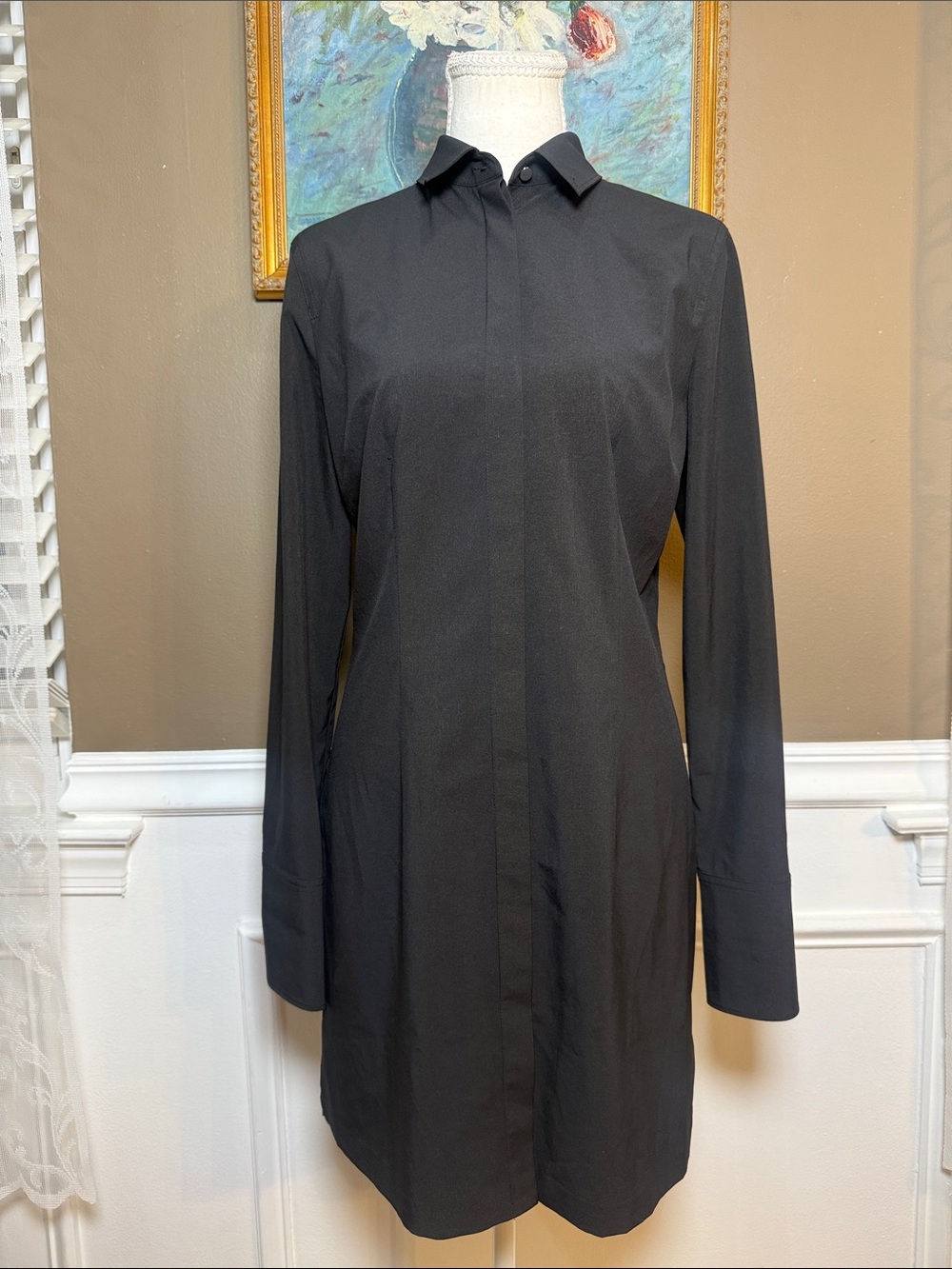 T by Alexander Wang Black Stretch Long Sleeve Shirt Dress Size 6